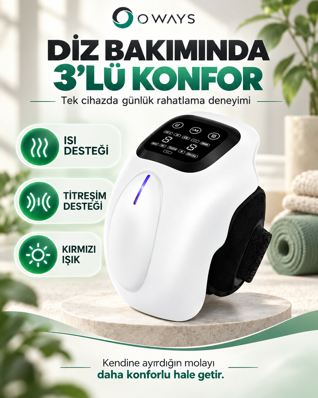 OWAYS Akıllı Diz Masaj Aleti - Isı, Titreşim ve Kırmızı Işık