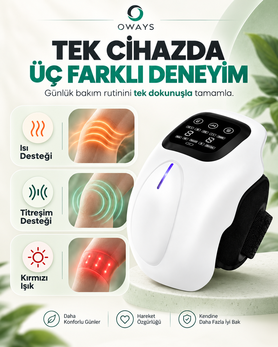 OWAYS Akıllı Diz Masaj Aleti - Isı, Titreşim ve Kırmızı Işık