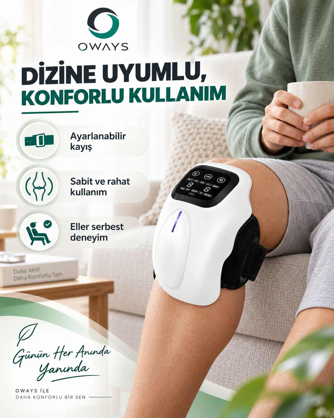 OWAYS Akıllı Diz Masaj Aleti - Isı, Titreşim ve Kırmızı Işık