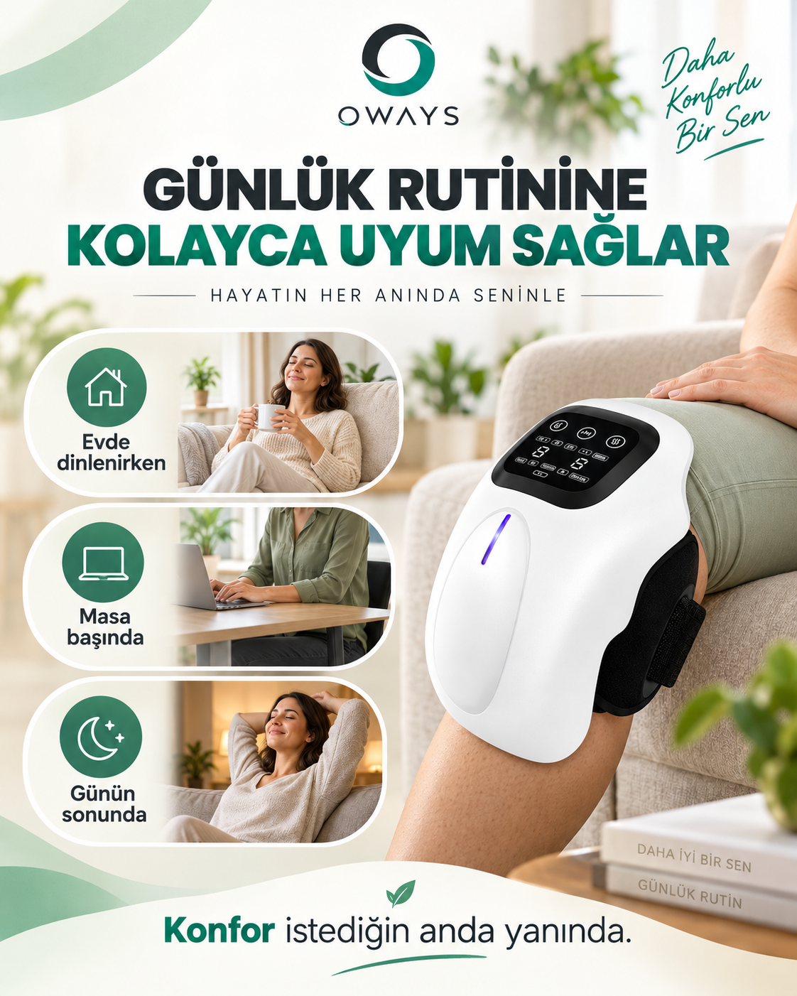 OWAYS Akıllı Diz Masaj Aleti - Isı, Titreşim ve Kırmızı Işık